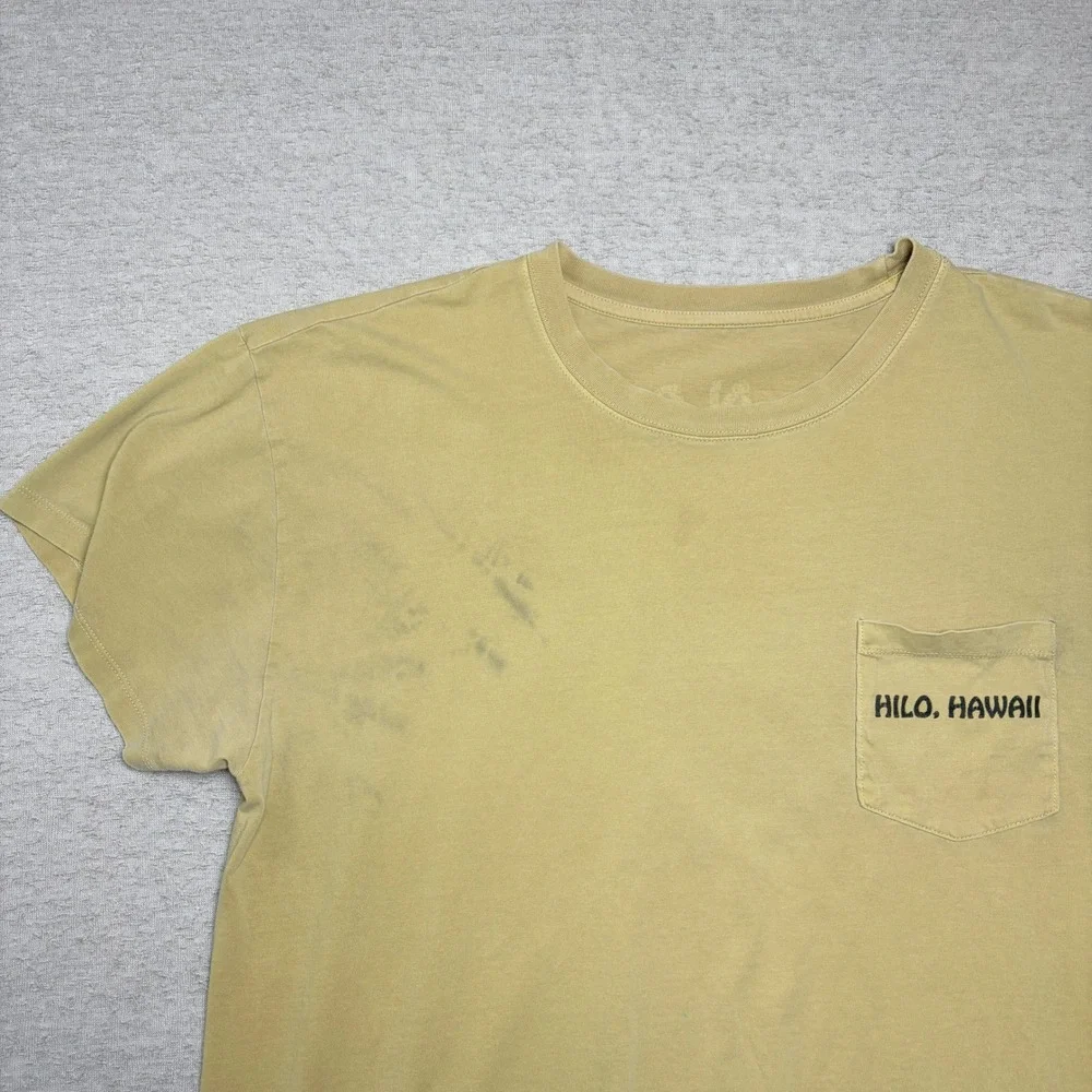 Mens Tshirt XL Yellow Hilo Hawaii Pocket Souvenir Tropical Cotton Tee
